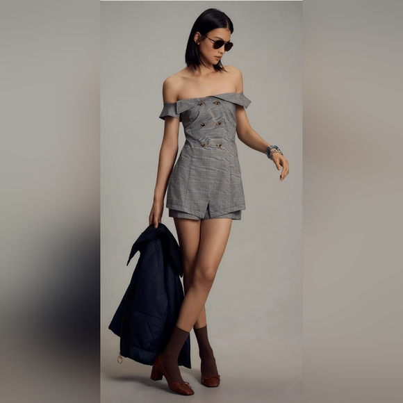 Anthropologie Pants - Anthropologie Maeve Off-The-Shoulder Button-Front Menswear Romper